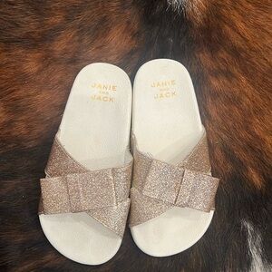 Janie and Jack gold/white metallic slides, girls size 10 LIKE NEW condition